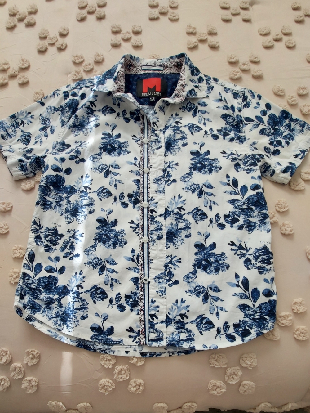 M-Selection Men’s White & Navy Floral Short Sleeve Shirt